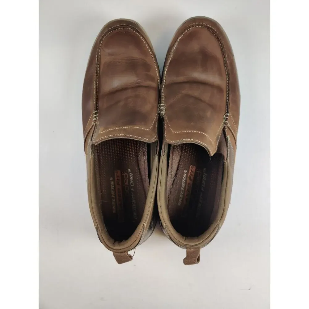 Sketcher's Relaxed Fit Men's Size 13 Slip On Loafers Brown Leather